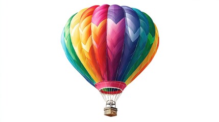 Naklejka premium Rainbow-colored hot air balloon isolated on white, angled