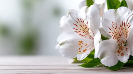 Delicate Lily Blossoms:  Captivating close-up of pure white lily blossoms, their petals gracefully adorned with intricate patterns, creating an aura of serene beauty.