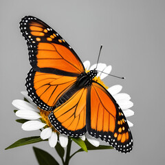 Fototapeta premium Closeup view of a vibrant orange monarch butterfly with black and white on transparent background
