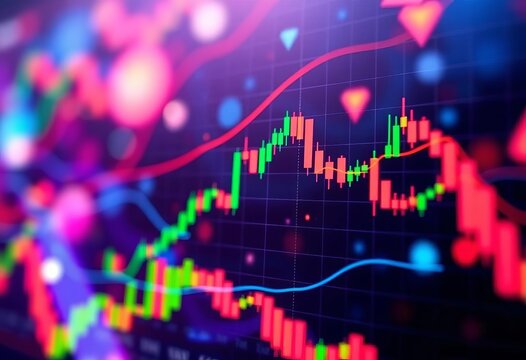 Abstract background with candlestick chart, forex data, and financial market statistics, decline, market - Powered by Adobe