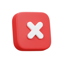 Fototapeta premium A vibrant rendering showcases a red square with rounded corners, featuring a prominent white '' symbol, conveying concepts of error and cancellation.