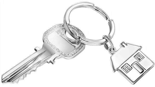 Silver key and house keychain