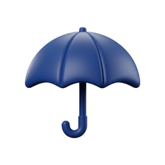 A vibrant, three-dimensional rendering showcases a closed umbrella, its deep blue hue set against a stark black background, emphasizing its form and texture.