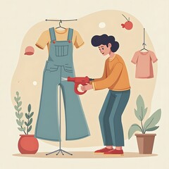 Person Tailoring Denim Pants: A Charming Illustration