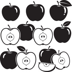 A collection of nine meticulously crafted apple icons, presented in a clean, minimalist style. 