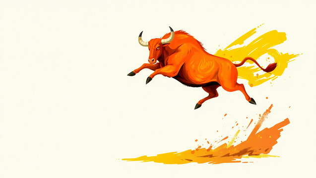 a vibrant illustration of a single majestic bull