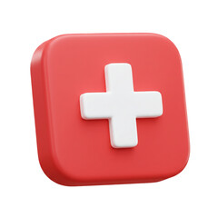 Obraz premium A vibrant three-dimensional rendering showcases a bold, minimalist design featuring a prominent white cross set against a vivid red square, creating a striking visual.