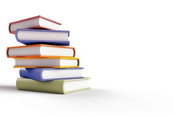 Colorful stacked books 3D render, clipart style, suitable for education, study, library themes