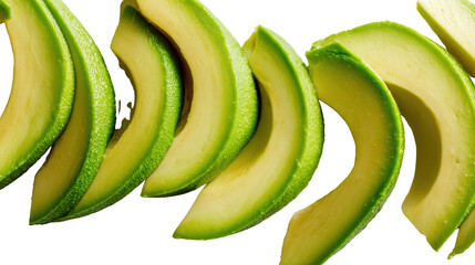 Fresh avocado slices on a white isolated background.