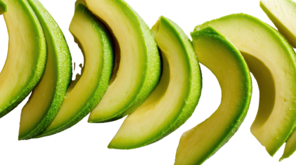Fresh avocado slices on a white isolated background.