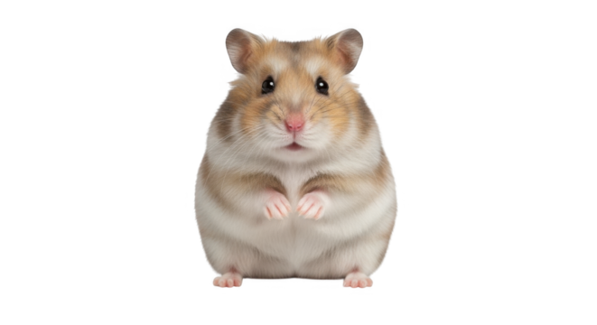 A Cute Fluffy Hamster with Big Eyes Standing on its Hind Legs in Front of a Transparent Background