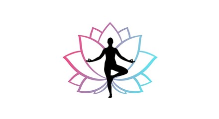Lotus Position of Harmony: A graceful silhouette performs the Tree pose within a vibrant lotus flower, a visual testament to inner peace, mindfulness, and the integration of body, mind, and spirit. 