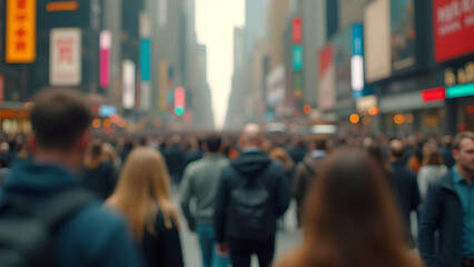 Obraz premium Blurred image of a group of people walking together on a blurry city street.
