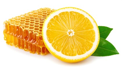 Honeycomb and lemon slice on white background (1)