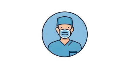 Light Blue Clad Medical Professional Wearing Face Mask Icon