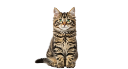 A Beautiful Tabby Kitten with Green Eyes Sitting in Front of a Black Background Showing Off its Stripes
