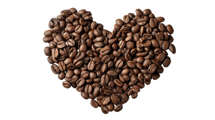 Heart shape made from roasted coffee beans, isolated on white background.