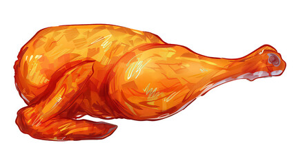 Illustration of a roasted chicken with golden brown skin on a black background in a cartoon style