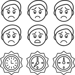 Sad faces and clocks unhappy worried