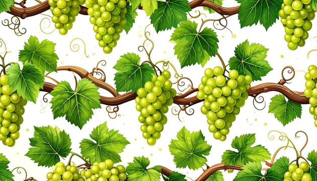 Grapevine pattern with green grapes and leaves