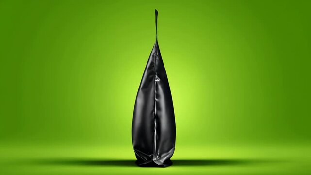 Sleek Black Resealable Product Packaging Pouch Standing on a Vibrant Green Studio Background