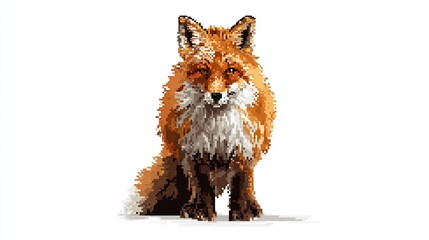 Pixel art fox, orange fur,  sitting pose, detailed