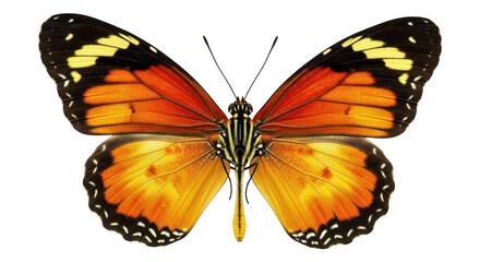 Obraz premium Striking Orange And Black Winged Insect With Yellow Accents Flying In The Air