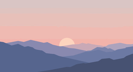 Minimalist mountain landscape illustration during a serene sunset