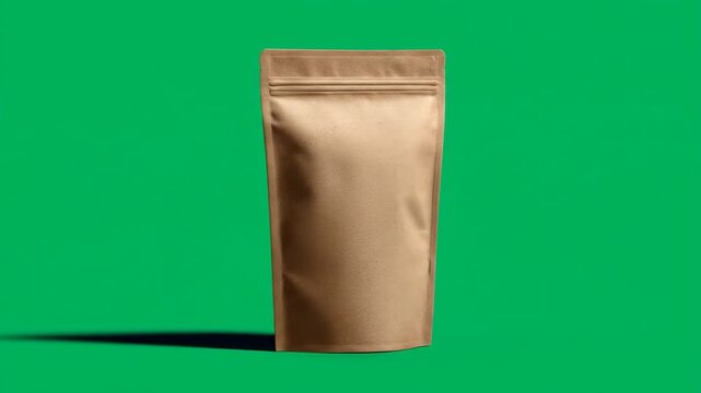 Blank Brown Stand-Up Pouch with Zip Lock on a Green Screen for Product Mockups and Branding