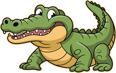 Obraz premium Cartoon green alligator with yellow belly and sharp teeth smiling crocodile reptile