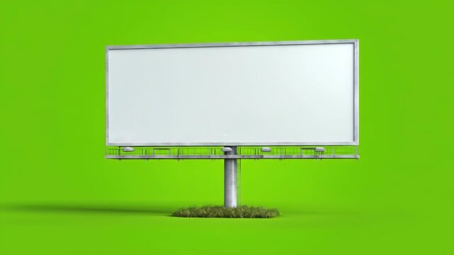 Isolated Blank Outdoor Billboard with Metal Frame on a Chroma Key Green Screen for Advertising Mockups