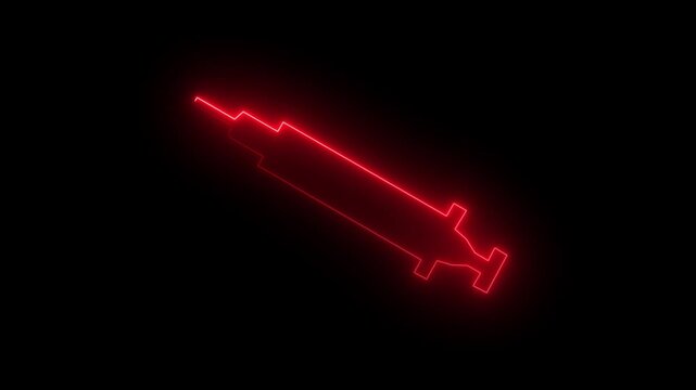 Close-up of syringe during injection. vaccine concept. injection syringe icon neon glowing red colour animation. Glowing neon injection, vaccine, insulin concept. Concept for health and care .
