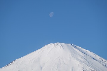 富士山と月
