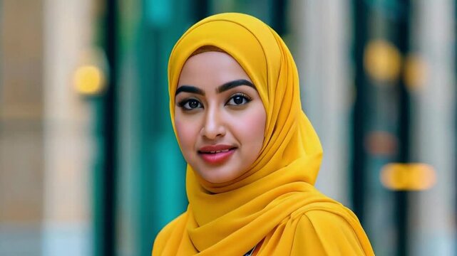 A captivating snapshot that challenges stereotypes, featuring a Muslim woman in a hijab confidently navigating the fast-paced world of business.