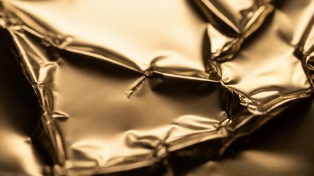 Golden, embossed material with repeating geometric patterns and sharp creases