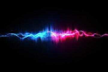 Abstract waveform design; vibrant blue and pink waves on dark background