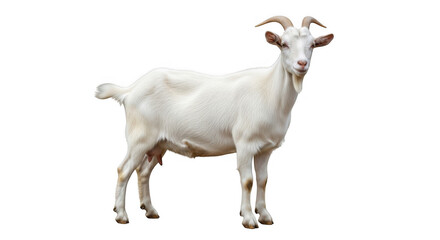 Fototapeta premium A Majestic White Goat Standing Proudly on a Solid Ground with a Clear Black Background Showing its Full Body