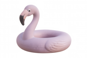 Pink inflatable flamingo ring floating on a transparent background, perfect for summer-themed projects