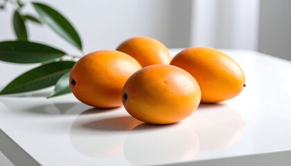 Studio composition featuring freshly picked vibrant orange loquats fruits