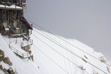 Obraz premium Aiguille du Midi in snowy weather Chamonix Haute-Savoie France