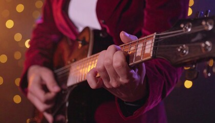 Fototapeta premium Close-up of Guitarist Playing an Electric Guitar in Concert Setting