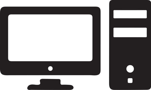 "Desktop Computer Icon &ndash; Monitor and CPU Tower Silhouette"