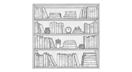 Bookcase with Books and Decorations Illustration