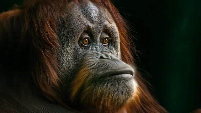 A Contemplative Orangutan's Gaze in an Intimate, Cinematic Macro Portrait
