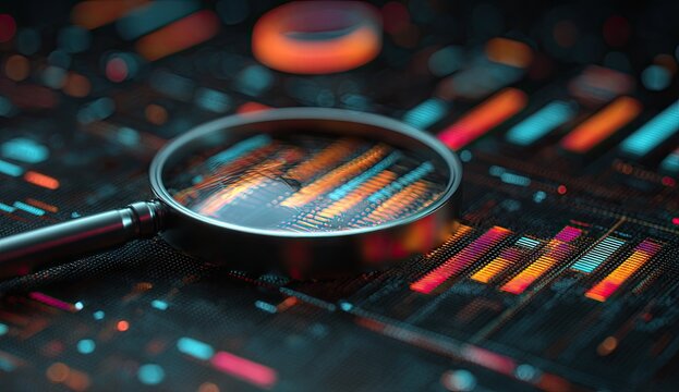Magnifying glass over a complex data visualization - Powered by Adobe