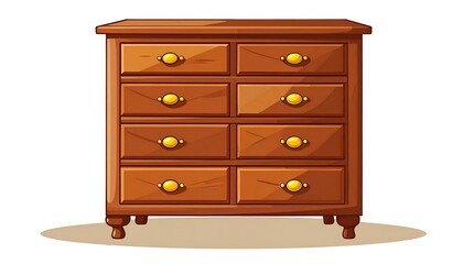 A cartoon style illustration of a wooden chest of drawers, showcasing its simple design and warm tones.