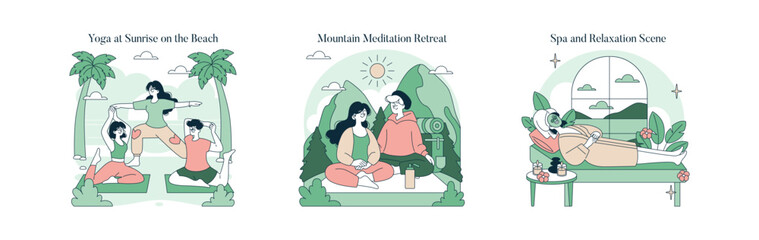 Yoga, Meditation, and Spa Relaxation Vector Illustration