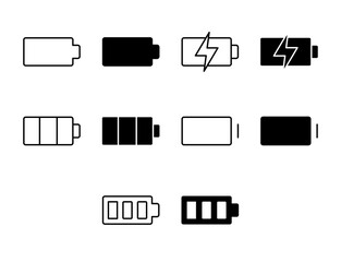 Battery UI Icon Set Solid and Line Charge Energy Vector Style Collection