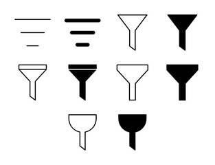 Filter UI Icon Set Solid and Line Sort Options Vector Style Collection