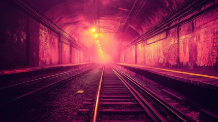 Naklejka premium Mystical Subway Tunnel with Glowing Effects